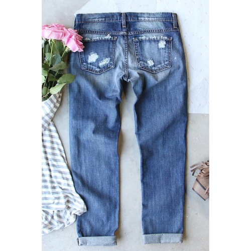 Sky Blue Sequin Rugby Football Patchwork Distressed Straight Leg Jeans - 18 US - Main Image