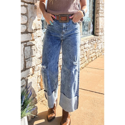 Ashleigh Blue Mineral Wash Bottom Cuff Distressed Wide Leg Jeans - 14 US - Main Image