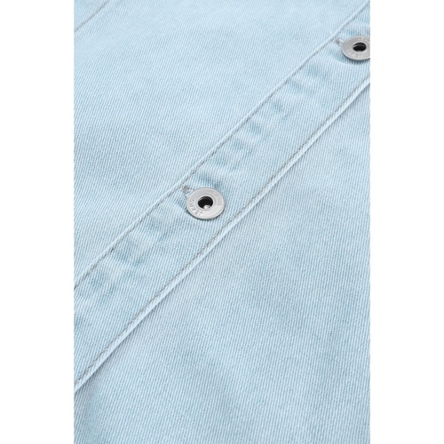 Sky Blue Flap Pocket Buttoned Raw Hem Denim Jacket - L - Main Image