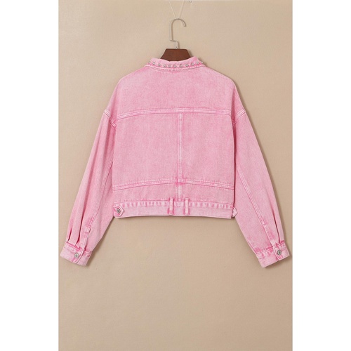 Pink Rivet Studded Pocketed Denim Jacket - S - Main Image