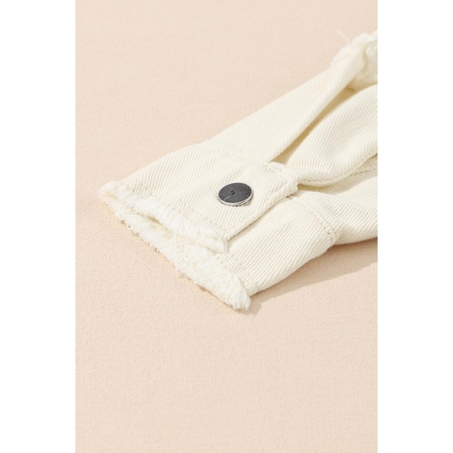 White Frayed Exposed Seam Denim Jacket - S - Main Image