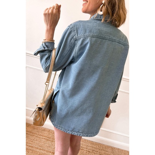 Dusk Blue Slit Buttons Pocketed Denim Jacket - M - Main Image