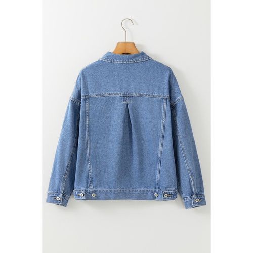 Light Blue Washed Oversize Pocketed Denim Jacket - M - Main Image