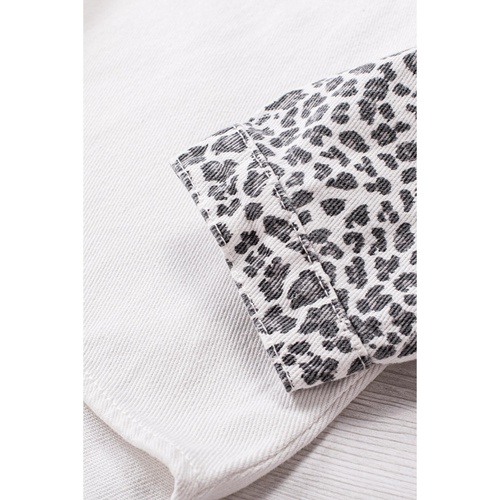 White Contrast Leopard Denim Jacket - XL - Main Image