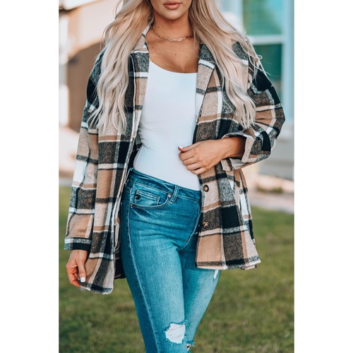 Azura Exchange Plaid Print Buttoned Shirt Jacket - S - Main Image