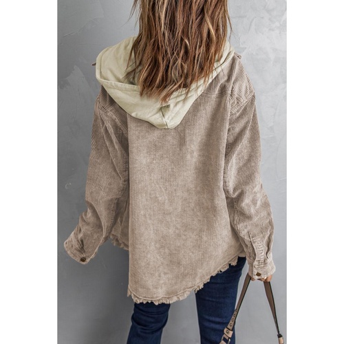 Azura Exchange Khaki Patchwork Hooded Corduroy Shacket - M - Main Image