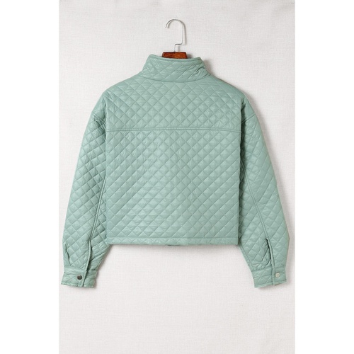Green Quilted Pocketed Zip-up Cropped Jacket - S - Main Image