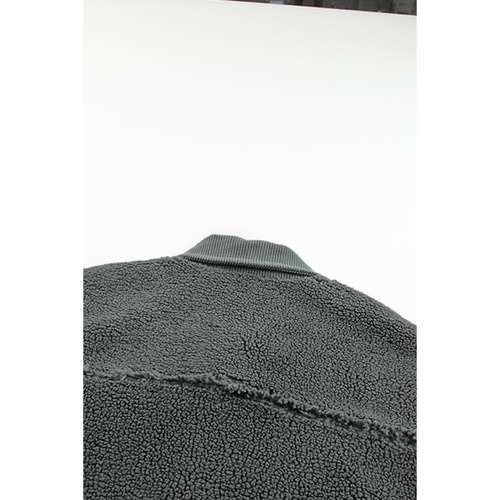 Gray Corduroy Trim Elbow Patch Sherpa Jacket - M - Main Image