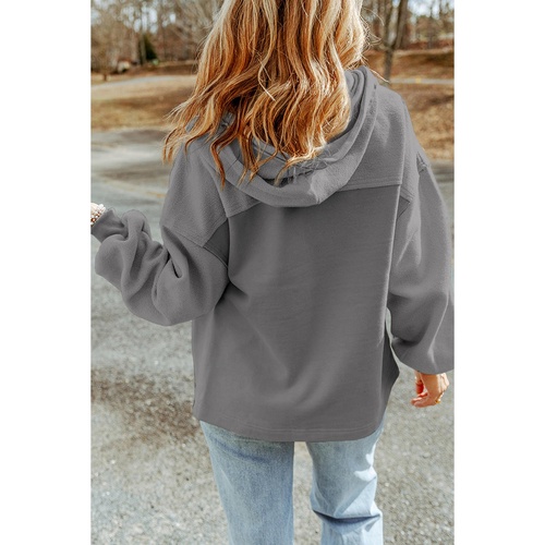 Gray Flap Pocket Drawstring Hood Zip Up Jacket - M - Main Image