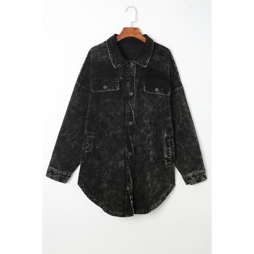 Black Vintage Distressed Mineral Wash Oversized Shacket - L - Main Image