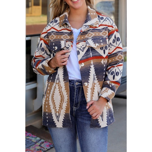 Multicolor Aztec Print Button-Up Oversized Jacket - L - Main Image