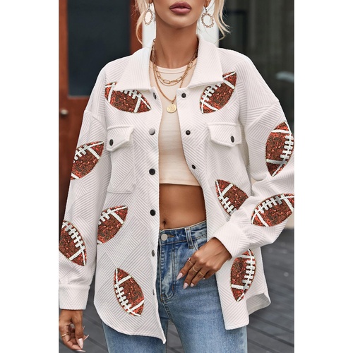 Beige Bubble Gum Texture Sequined Football Shacket - XL - Main Image