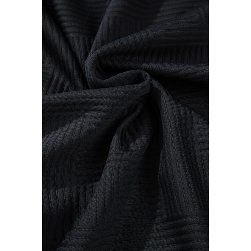 Black Solid Textured Stand Neck Zipper Bomber Jacket - S - Main Image