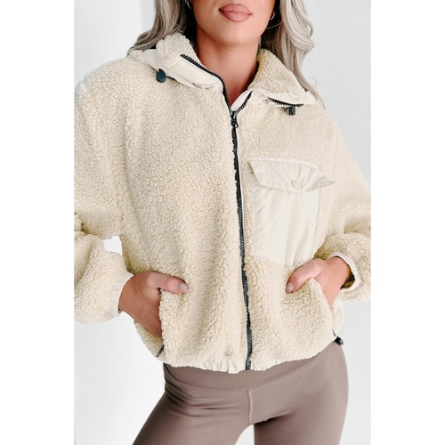 Jet Stream Zip-up Pocketed Hooded Sherpa Jacket - L - Main Image