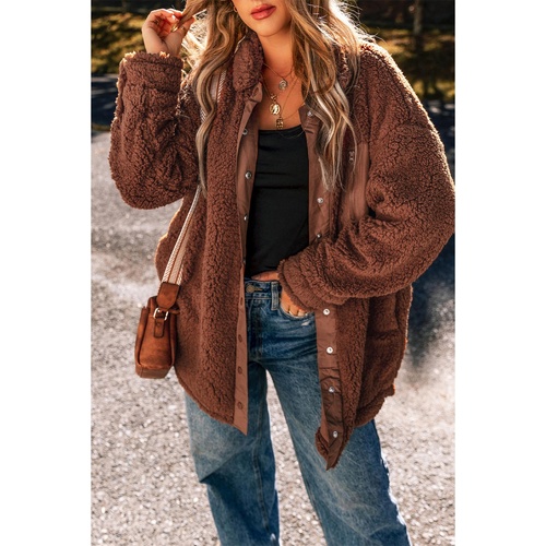 Red Clay Faux Shearling Teddy Bear Jacket - L - Main Image