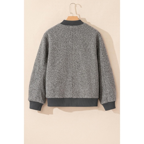 Medium Grey Fuzzy Zip Up Pocketed Sleeve Jacket - L - Main Image