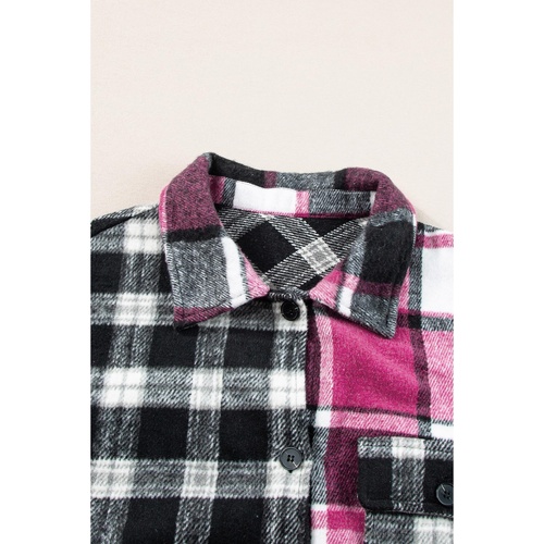 Black Plaid Colorblock Loose Shacket - M - Main Image
