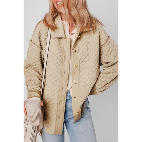 Jet Stream Solid Color Quilted Puffer Buttoned Shacket - 2XL - Main Image