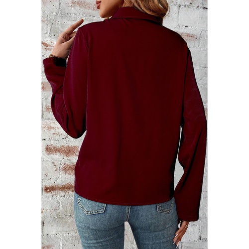 Red Dahlia Collar Tab Sleeve Zip Up Flap Detail Jacket - M - Main Image