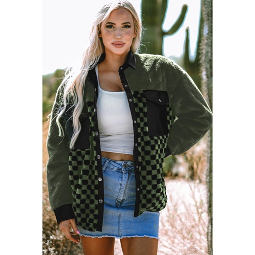 Vineyard Green Fleece Checkerboard Flap Pocket Snap Button Jacket - 2XL - Main Image