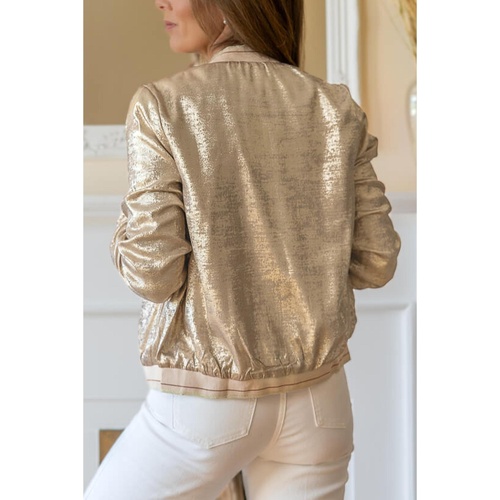 Pale Khaki Metallic Zip up Baseball Jacket - L - Main Image