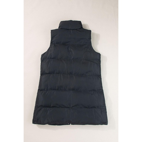 Black Windproof Longline Full Zipper Puffer Vest with Pockets - M - Main Image