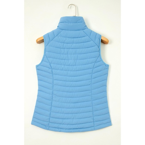 Sky Blue Plush Collared Quilted Zipped Puffer Vest - M - Main Image