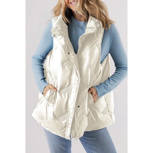 Azura Exchange White Quilted High Neck Zip Up Jacket Vest - XL - Main Image