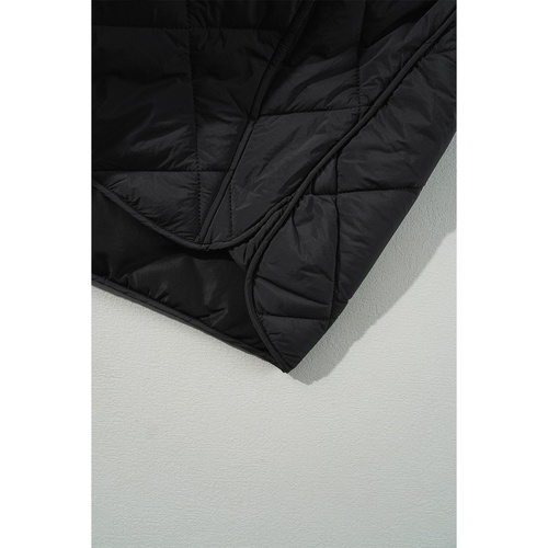 Black Quilted High Neck Button Up Pocket Vest Coat - M - Main Image