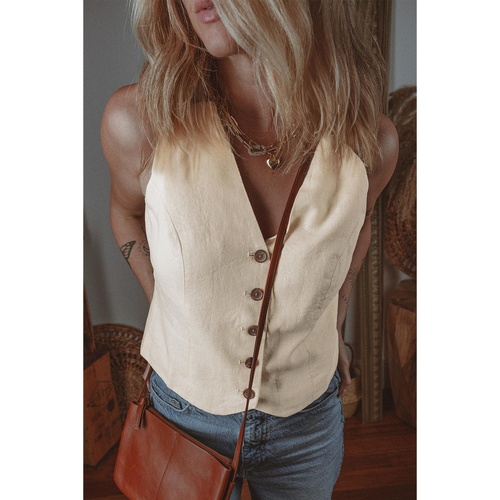 White Slim Fit Buttoned V Neck Vest - XL - Main Image