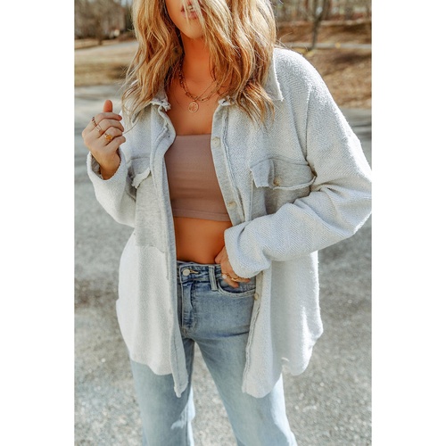 Azura Exchange Gray Contrast Flap Pockets Relaxed Shacket - S - Main Image