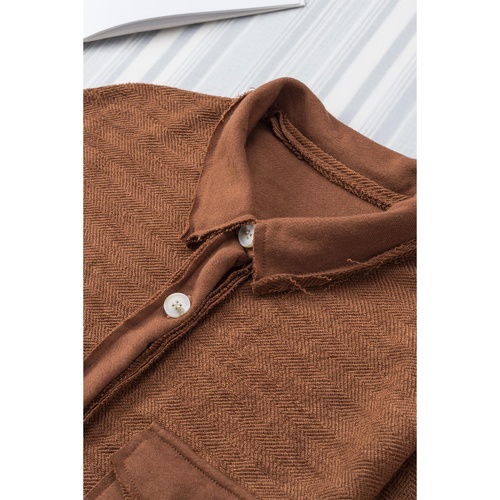 Azura Exchange Brown Contrast Flap Pockets Relaxed Shacket - M - Main Image