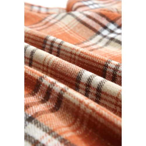 Orange Plaid Pattern Sherpa Lined Hooded Shacket - S - Main Image