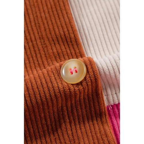 Rose Red Colorblock Curved Hem Corduroy Shacket with Pocket - XL - Main Image
