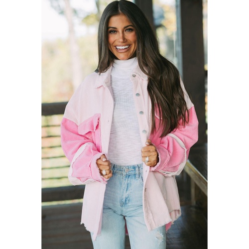 Delicacy Two-tone Color Exposed Seam Corduroy Shacket - XL - Main Image