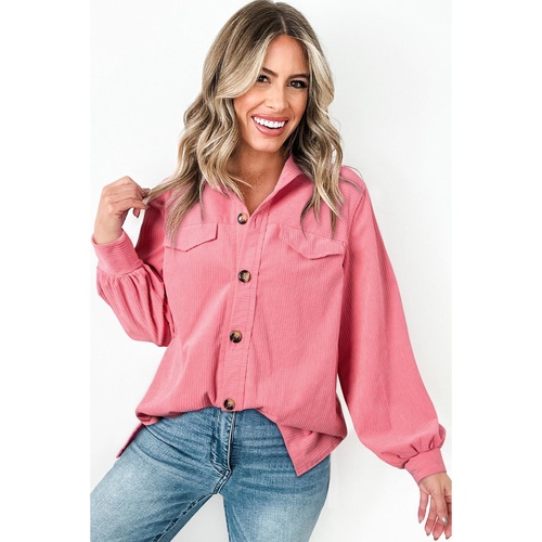 Bonbon Corduroy Flap Detail Button Up Split Shacket - M - Main Image