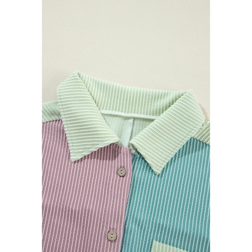 Phalaenopsis Color Block Corded Buttoned Oversized Shacket - S - Main Image