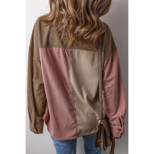 Mineral Red Color Block Chest Pockets Buttoned Corduroy Shacket - XL - Main Image