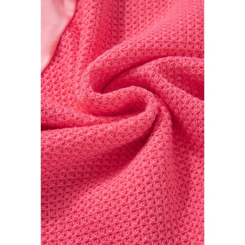 Peach Blossom Two Tone Contrast Waffle Knit Buttoned Loose Shacket - 2XL - Main Image