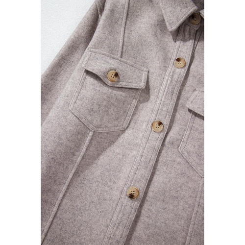 Light Grey Turn Down Collar Flap Pockets Buttoned Shacket - S - Main Image