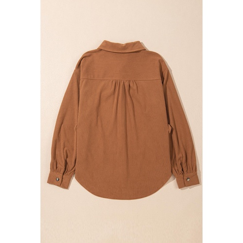 Cinnamon Corduroy Flap Pocket Button Up Round Hem Shacket - S - Main Image