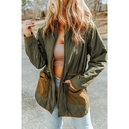 Green Stitching Quilted Drawstring Jacket - 2XL - Main Image