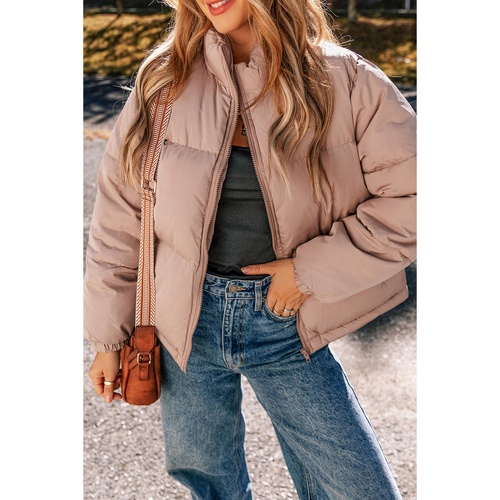 Apricot Pink Full Zipper Quilted Puffer Jacket - XL - Main Image