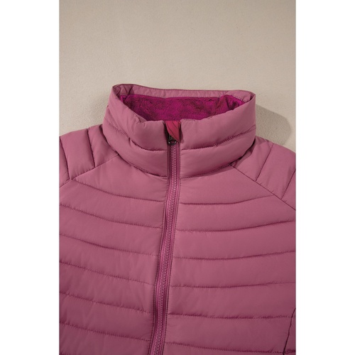 Burgundy Solid Color Quilted Zip-up Puffer Jacket - XL - Main Image