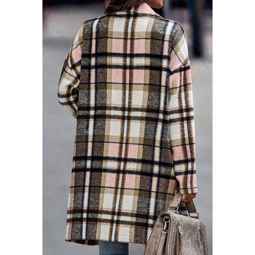 Pink Plaid Button Up Lapel Jacket - S - Main Image