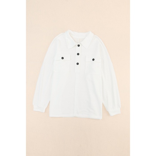 White Plus Size Long Sleeve Flap Pocket Henley Top - 3X - Main Image
