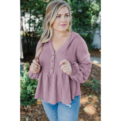 Plus Size Hooded Waffle Knit Top - 3X - Main Image