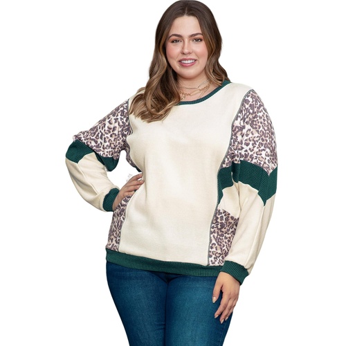 Leopard Colorblock Patchwork Dolman Sleeve Plus Size Top - 3X - Main Image