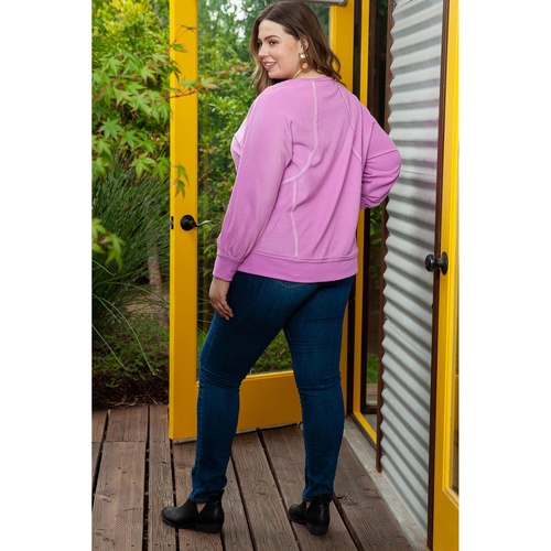 Azura Exchange Pink Plus Size Exposed Seam Terry Long Sleeve Top - 2X - Main Image