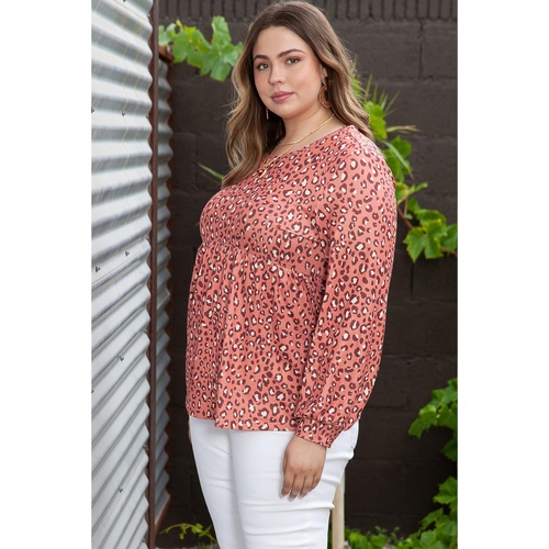 Leopard Print Long Sleeve Ruffled Babydoll Plus Size Blouse - 3X - Main Image